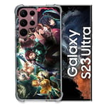 Cokitec Coque Renfocée en Verre Trempé pour Samsung Galaxy S23 Ultra Manga Demon Slayer Groupe