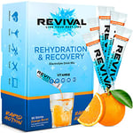 Revival Rapid Rehydration Electrolytes Powder - High Strength Vitamin C, B1, B3, B5, B12 Supplement Sachet Drink, Effervescent Electrolyte Hydration Tablets - 30 Pack Orange