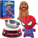 Disney Baby Yoda Dog Toy and Food Bowl Set, Squeaky Soft Toy Non Slip - Dog Gifts (Red/Blue Spiderman)