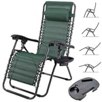 BAKAJI Chaise gravité Zéro Chaise de Jardin Fauteuil Relax Pliable Gain de Place avec Plateau tubulaires Acier 22 mm inclinable Tissu en Texilene Respirant terrasse Piscine extérieure (Vert)