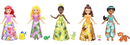 Mattel Disney Princess & Friends Set with 5 Posable Small Dolls in Removable Skirts or Pants & 5 Friend Figures, Inspired by the Disney Movies, JBL33