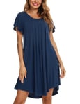 Uniexcosm Chemise de Nuit Coton Eté Chemise de Nuit Femme Manches Courtes Col Rond Robe de Nuit Femme Courte Ample Lac Bleu XXL