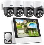 [4K PTZ+12"" Moniteur] 4K PoE Kit Caméra de Surveillance Extérieure Suivi Auto, Kit Vidéo Surveillance avec 8CH NVR 3To e Caméras IP PoE 4X8MP, 30M Vision Nocturne Accès à Distance Alarme 24/7.[G1739]