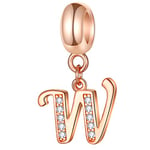 Rose Gold Letter W Charms, Initial W Alphabet Beads, 925 Sterling Silver Dangle CZ Birthstone Necklace Pendant, fits Pandora Women Bracelets, for Wife/New Mum/Baby Gifts