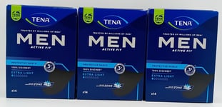 TENA Men Active Fit Extra Light Pads - 3 Boxes of 14 (42 Pads Total) - Discreet 