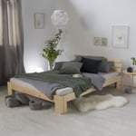 Lit Double en Bois Pin Massif 160x200 Adulte avec Sommier à Lattes Homestyle4u 