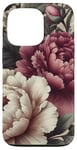 Coque pour iPhone 13 Pro Pivoines vintage en rose foncé et beige