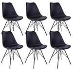 HAGA - Lot de 6 Chaises Noires avec Piétement Métallique