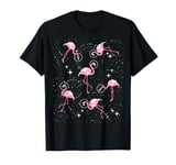 Pink Flamingo in Space Stars Astronaut Hat Tropical Theme T-Shirt