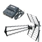 HDSAT Antenne TNT Trinappe Gain 18dB + Amplificateur tnt 2 Sorties