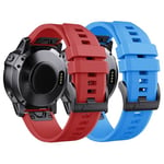 ANCOOL Compatible Garmin Fenix 5X Band Easy Fit 26mm Largeur Bracelet en Silicone Souple Compatible Garmin Fenix 5X / Fenix 3 / Fenix 3 HR (Rouge et Bleu Ciel)