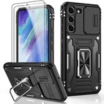 LUMARKE Galaxy S23 FE Case with Camera Cover,Samsung S23 FE Cover with Screen Protector Pass 16ft Drop Test Military Grade Protective Phone Case with Kickstand for Samsung Galaxy S23 FE Black