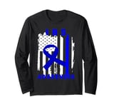 Irritable Bowel Syndrome IBS Warrior Blue Ribbon USA Flag Long Sleeve T-Shirt