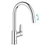 GROHE QUICKFIX Start Edge, Mitigeur de Cuisine avec Douchette Extractible, Bec Haut, Rotation 360°, Chromé, 30551000