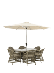 Bramblecrest RHS Rosemoor 6-Seater Ellipsis Garden Dining Table & Chairs Set with Parasol, Latte