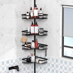 Kegii Corner Shower Shelf Bathroom Corner Storage - Telescopic Shower Caddy, Bath Organizer Caddy without Drilling, 4 Basket Black