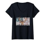 Womens American Flag Camouflage Outdoor Antlers Deer V-Neck T-Shirt