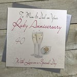 white cotton cards To Mum and Dad, Handmade Large 4Oth Ruby Anniversary Card Champagne, XLWA40M