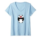 Womens Anime Panda with a Red Nose Cute Animal Anime Character V-Neck T-Shirt