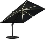 PURPLE LEAF Parasol Déporté avec LED Solaire 3 x 3 m Noir Carré, Parasol Déporté Toit à Double Rotatif 360°