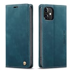 QLTYPRI Compatible with iPhone 12 and iPhone 12 Pro, Vintage PU Leather Wallet Case Card Slot Kickstand Magnetic Flip Folio Book Case Compatible with iPhone 12 and iPhone 12 Pro - Blue