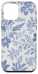 Coque pour iPhone 12 mini Bleu Blanc French Toile Botanique Imprimé Floral