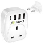 Lencent UK to EU Euro Europe Plug Adapter,European Travel Adapter with 3 USB Ports&1 USB C Port for Italy Switzerland Germany Spain France Portugal Greece Russia Netherlands&more (Type C)