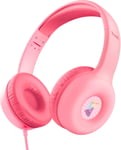 Nouna Casque Filaire Audio pour Enfant 4-10 Ans avec Limite de Volume (85dB), Ecouteurs Filaire Pliable avec Micro et Autocollants, Connexion 3.5mm, Casque pour Switch, Tablette, Musique, Rose