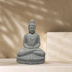 Statue jardin exterieur bouddha assis pierre volcanique collier 80 cm - Gris