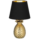 Lampe Ananas en céramique dorée avec abat-jour noir et doré H.35cm