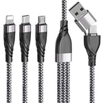 Multi Charger Cable, USB A/USB C 5 in 1 Fast Charging Cord Nylon Braided with iP Micro USB Type C Connector for Phone 16 Pro Max 15 14 13 12 11 8 7 6 Android Samsung Galaxy Huawei Xiaomi PS5-1.2M