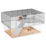 Ferplast Cage pour Hamsters, Cage Souris et Gerbilles Glassy 80. Accessorisé à 2 Niveaux pour Petits Animaux, Base Haute et Spacieuse, Portes avec Crochet de Sécurité, 78,5 x 57,5 x 44,5 cm