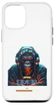 Coque pour iPhone 12/12 Pro DJ rave à capuche gorille avec casque gamer professionnel