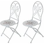 Chaises de balcon pliantes lot de 2 chaises pliantes de jardin chaise de jardin blanche en métal vintage, avec empreinte boussole, blanc fer, LxHxP