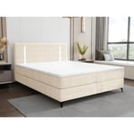 Vente-unique.com Ensemble complet boxspring tête de lit avec leds + sommier + matelas + surmatelas - 160 x 200 cm - Tissu - Beige - ONO de YSMÉE