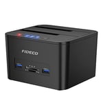 FIDECO Docking Station, USB 3.0 Hard Drive Docking Station for 2.5 and 3.5 inch SATA HDD or SSD, Support Offline Clone, TF & SD Card Reader, and 2x 18TB Hard Drives