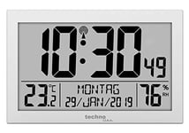 Technoline Horloge Radio-pilotée, Matériau : Plastique, argenté, Klein: 22,5 x 14,3 x 2,4cm WS8016