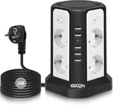 Tour Multiprise Electrique 8 Prises Pare Foudre Avec Usb (5 V/5 A) 2500 W Rallonge Multiprise Avec 4 Interrupteurs, Câble De 3 M Noir