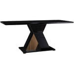 Kadala - Table 190x90cm Laquée Noir Décor Bois avec Pied Central en x