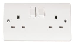 2 Gang 13A Plug Socket Click CMA036 13 Amp White Switched Electrical Wall Outlet