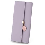 UTO Portefeuille Femme Filles Longue Porte-Monnaie à glissière Feuille Pendentif Cuir Synthétique Violet Clair