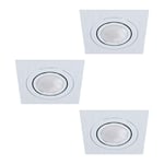 3 PACK Flush Ceiling Downlight Brushed Aluminium Square 3 x 5W GU10 Bulb