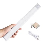 GRIFEMA GD1001-40, Lampe de Placard 40cm- Lampe Detecteur de Mouvement Interieur 73 LEDs, Reglette LED 3 Modes, USB Rechargeable, Veilleuse Cuisine Chambre Escalier, Argent