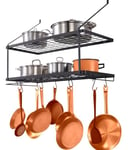 VEVOR Rangement Poêles et Casseroles Mural 2 Niveaux Porte-Casseroles 76,2 cm avec 12 Crochets en S Support à Casseroles Charge 24,94 kg Organisateur de Poêle Sauteuse Ustensiles de Cuisine Restaurant