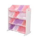 KidKraft Etagère de Rangement en Bois Pastel pour Jouets d'enfants avec 12 bacs en Plastique interchangeables, Meuble de Rangement, Meubles de Chambre d'enfant, 15450