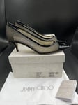 Jimmy Choo ‘Amika 50’ Black Mesh Patent Mid Heels Size Uk 4 Eu 37 Rrp £595