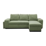 Canapé d'angle convertible réversible VALDO 3 a 4 places - Tissu Vert - Tablette avec USB - Coffre + Pouf - L247xP143xH86 cm