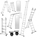 Herrselsam Échelle multifonction 4 x 5, 7 en 1 - 582 cm - En aluminium - Avec 2 plateformes et roues - Charge maximale : 150 kg - Échelle multifonction 20 échelons DY8973-M-1x