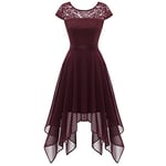 Timormode Femmes Robe de Cocktail Soirée Dentelle Chiffon High Low Robe de Mariée Burgundy M