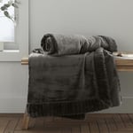 Catherine Lansfield Velvet and Faux Fur Soft 150x200cm Blanket Throw Charcoal Grey